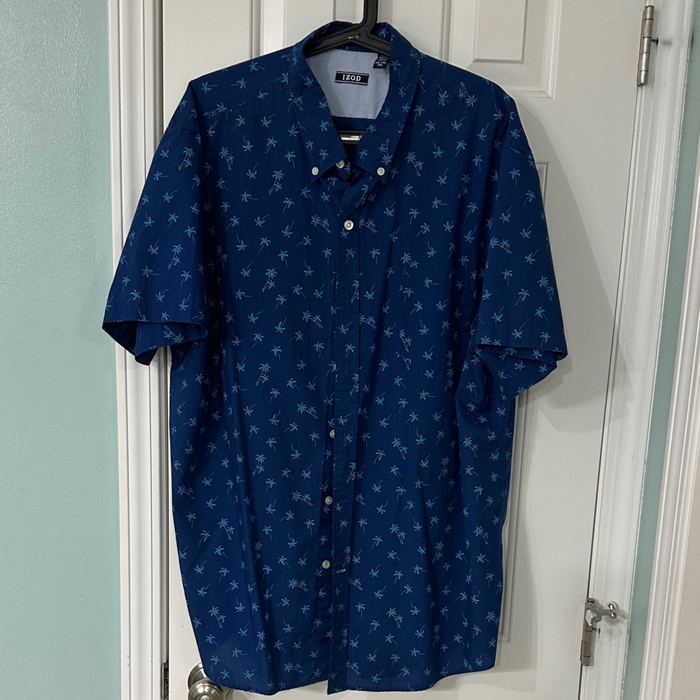 Izod Men's Navy Palm Print Button Down Shirt